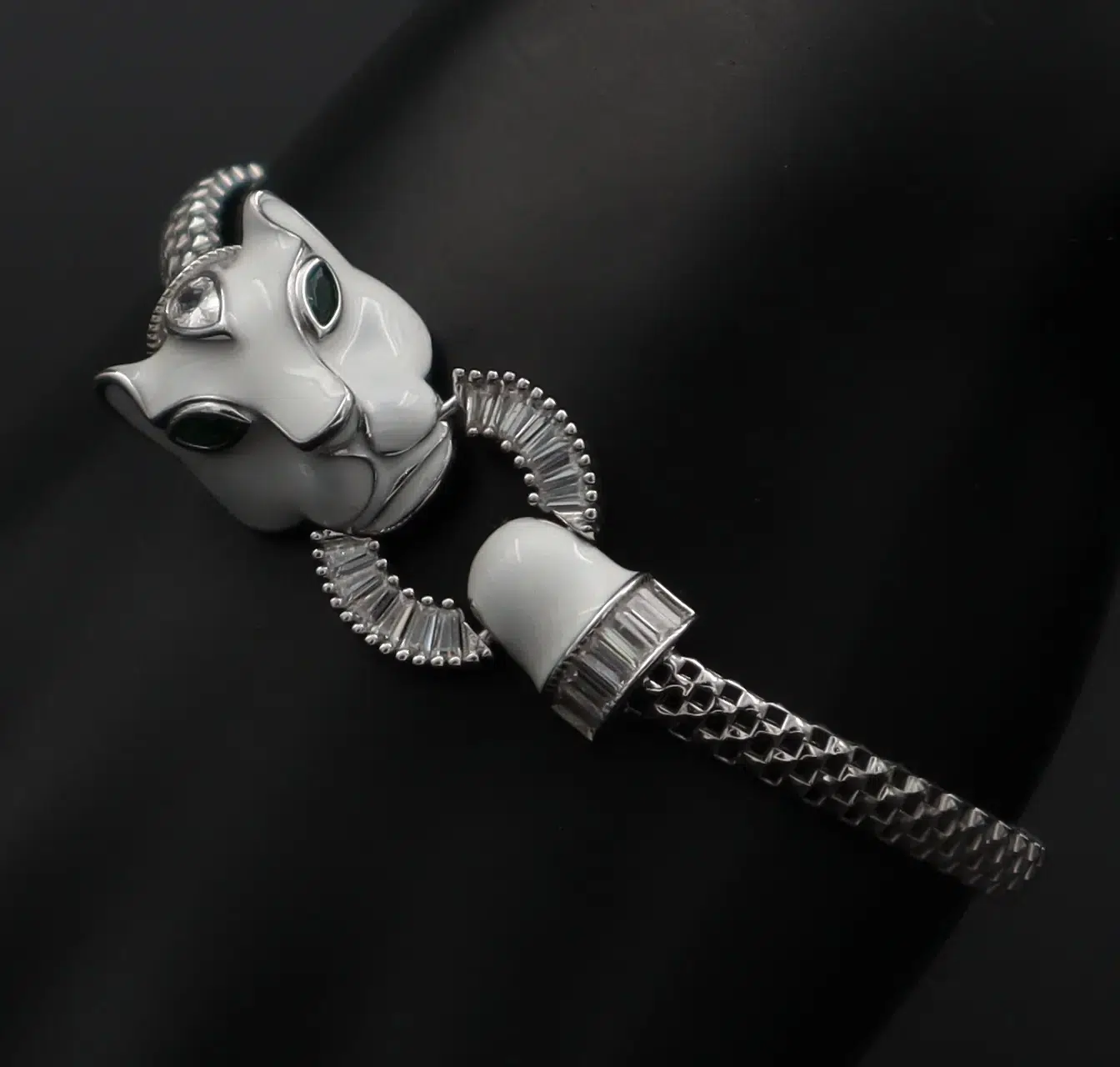 دستبند نقره زنانه - جواهر طرح گربه | کد WB-13