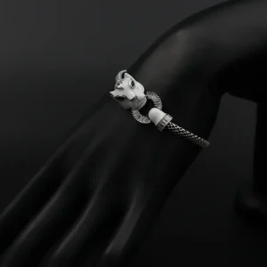 دستبند نقره زنانه - جواهر طرح گربه | کد WB-13