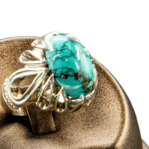 انگشتر فیروزه نیشابور رکاب دست ساز اره کاری کد MR-4