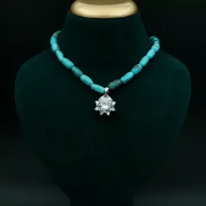 گردنبند فیروزه نیشابور با آویز نقره