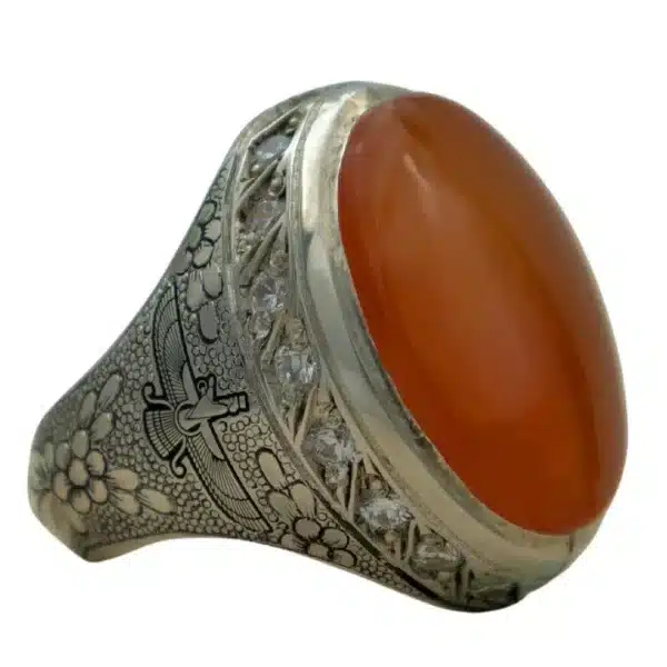 انگشتر مردانه با سنگ عقیق پرتقالی خراسان/دست ساز کد MR-19