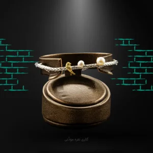 دستبند مروارید نقره پرورشی با آبکاری طلا کد WB-60 از زاویه جانبی