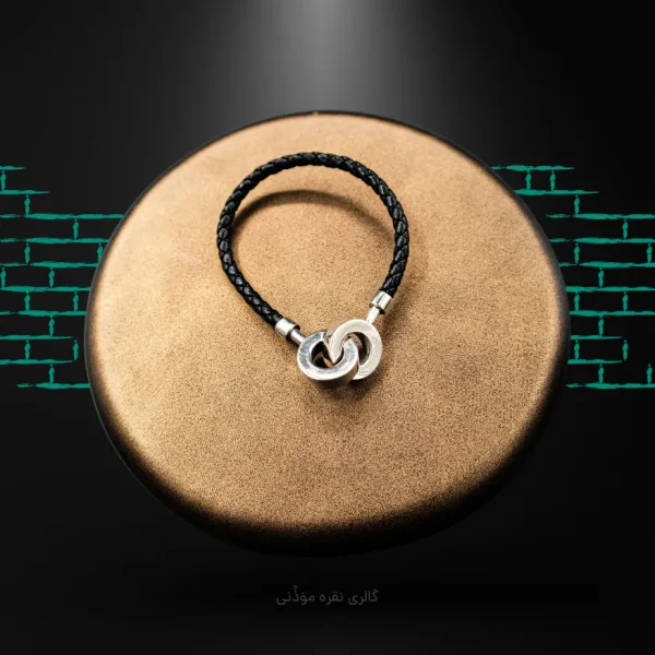 دستبند نقره و چرم مدل مدرن کد WB-64