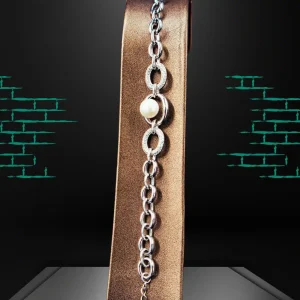 دستبند نقره با مروارید و آبکاری طلا