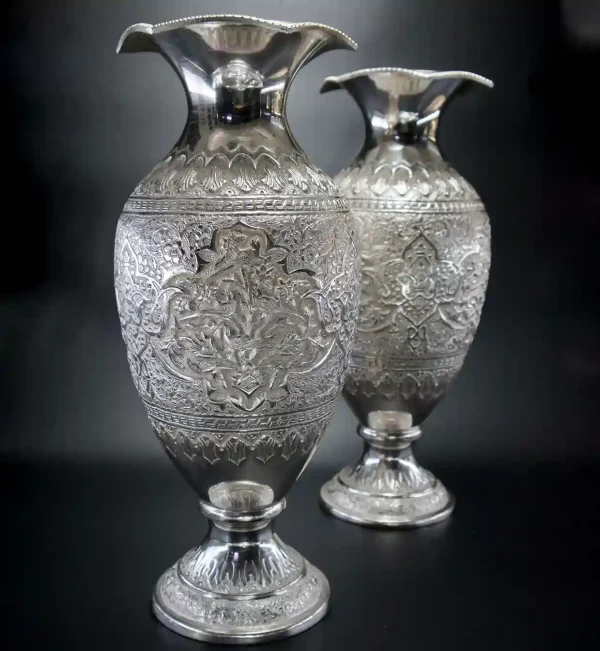 گلدان تمام نقره طرح گل و مرغ اصفهان کد SV02