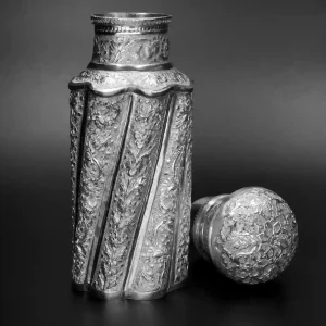 چای دان (بانکه) نقره طرح گل‌ومرغ اصفهان کد TC01