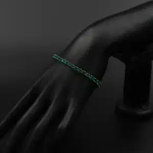دستبند نقره تنیسی با نگین سبز و آبکاری طلا