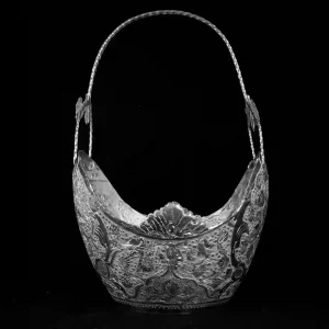 کشکول قایقی دستهدار تمام نقره طرح گل و مرغ کد sd14