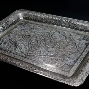 سینی نقره طرح گل و مرغ کد T01