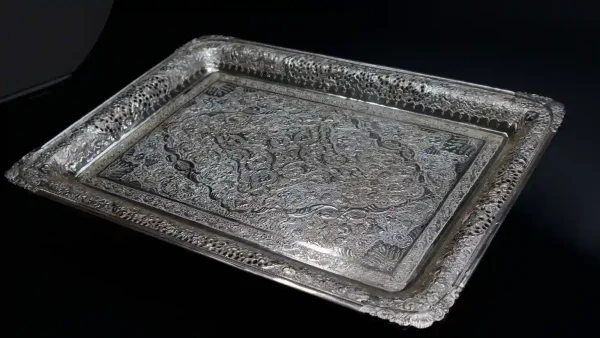 سینی نقره طرح گل و مرغ کد T01