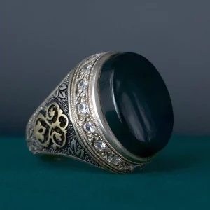 انگشتر مردانه دستساز عقیق سیاه یمن