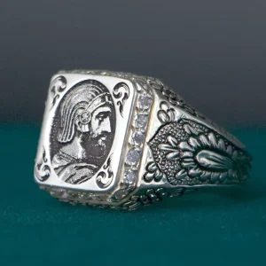 انگشتر نقره دست‌ساز قلم‌زنی اصفهان طرح کوروش کبیر