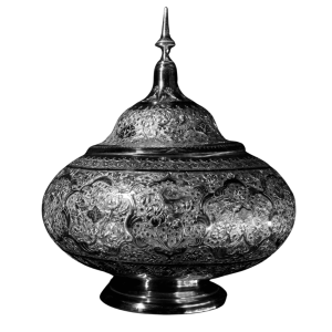 شکلات‌خوری گنبدی تمام نقره دست‌ساز طرح گل و مرغ کد SX-1