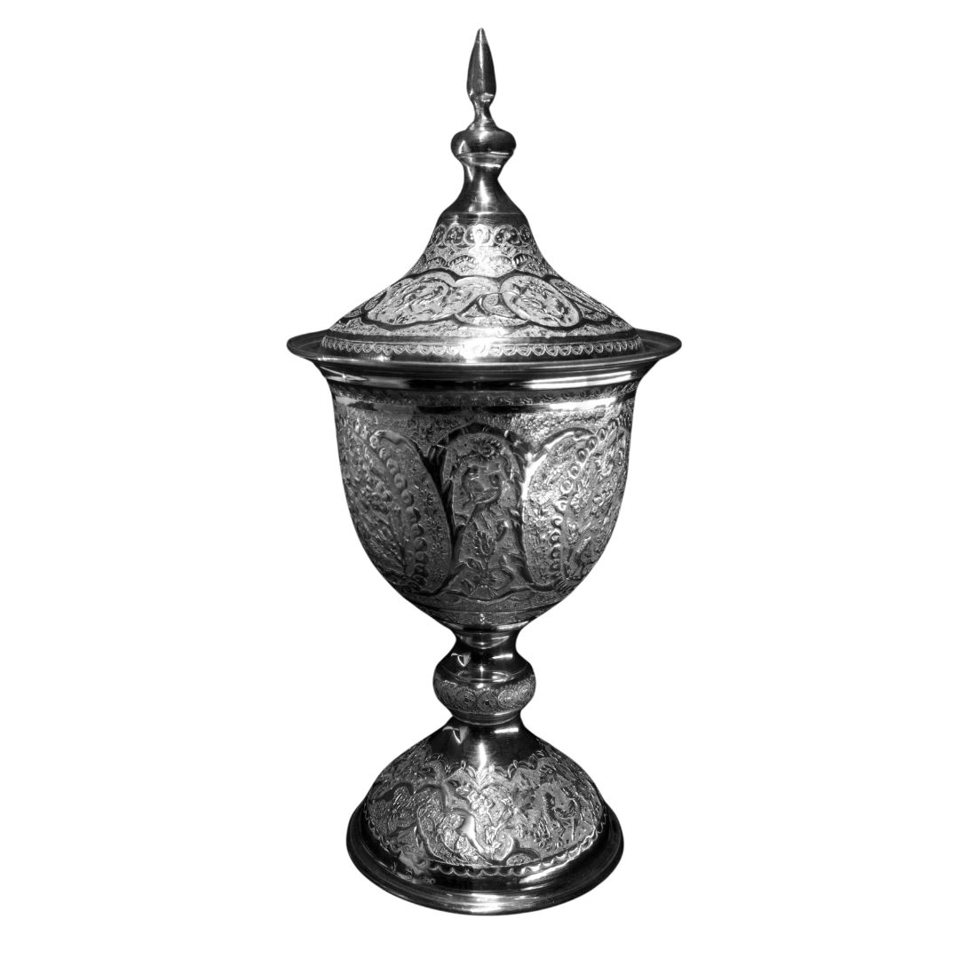 شکلات خوری نقره پایه دار قلم گل و مرغ