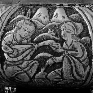 قلم چهره طرح لیلی و مجنون بر شکلات خوری نقره