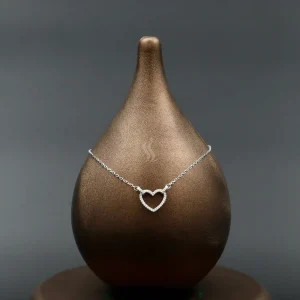 پلاک زنجیر نقره قلب نگین دار sn03