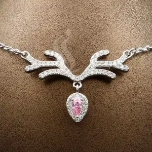 پلاک و زنجیر جواهر خاص نگین صورتی مدل npj01