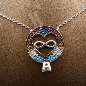 پلاک و زنجیر نقره نگین سواروسکی مدل بینهایت کد nsi01