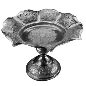 شیرینی‌خوری پایه دار تمام نقره طرح گل و مرغ اصفهان کد SD-3