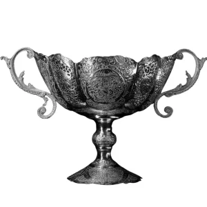 کشکول و آجیل خوری پایه دار نقره 84 عیار طرح گل و مرغ کد SK-5