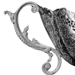 کشکول و آجیل خوری پایه دار نقره 84 عیار طرح گل و مرغ کد SK-5 دسته