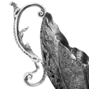 نمای دسته کشکول تمام نقره با طرح و نقش اسلامی