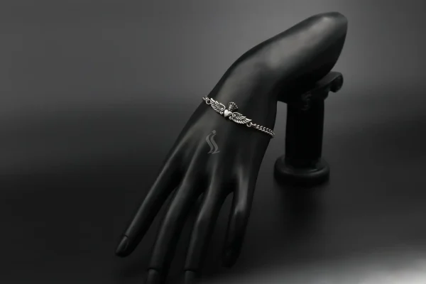 دستبند نقره آنجل عیار925وسیاه قلم شده دارای زنجیر رگلاژ | کد WB-20 - Image 2