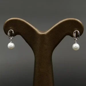 گوشواره نگین دار نقره زنانه - طرح مروارید