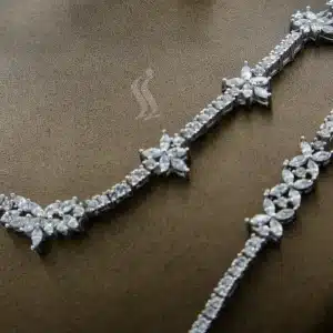 سرویس نگین دار نقره زنانه - طرح گل پنج پر