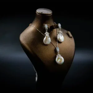 نیم ست نقره زنانه - نگین مروارید پرورشی