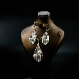 نیم ست نقره زنانه - نگین مروارید پرورشی