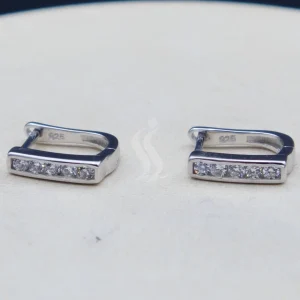 گوشواره نگین دار نقره زنانه - طرح حلقه