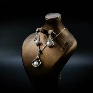 نیم ست نقره زنانه - نگین مروارید پرورشی