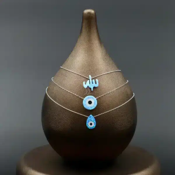 گردنبند نقره زنانه - سنگ اوپال - طرح چشم نظر