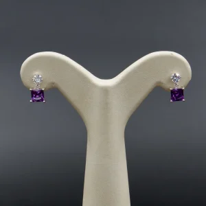 گوشواره نگین دار نقره زنانه - طرح مربع