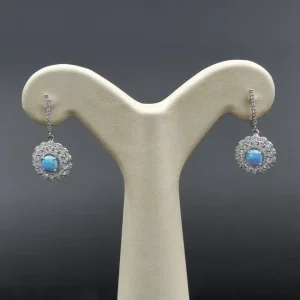 گوشواره نگین دار نقره زنانه - طرح فیروزه