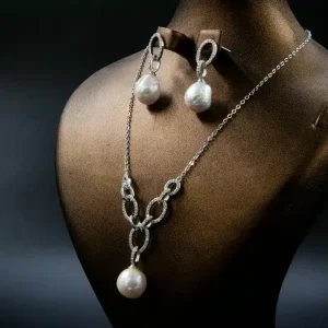 نیم ست نقره زنانه - نگین مروارید پرورشی