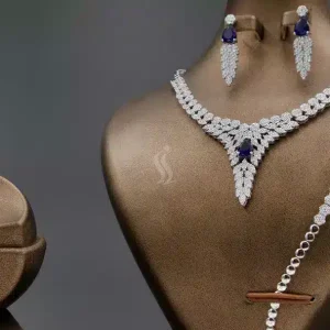 سرویس نگین دار نقره زنانه - یاقوت کبود