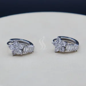 گوشواره نگین دار نقره زنانه - طرح حلقه