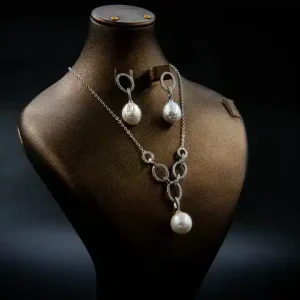 نیم ست نقره زنانه - نگین مروارید پرورشی