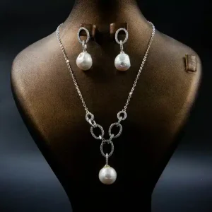 نیم ست نقره زنانه - نگین مروارید پرورشی