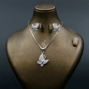 نیم ست نگین دار نقره زنانه - طرح پروانه