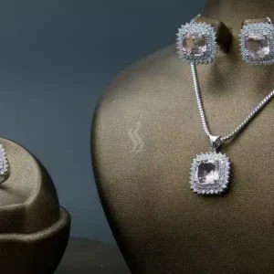 نیم ست نگین دار نقره زنانه - نگین گلبهی