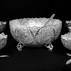 آجیل خوری پایه کوتاه نقره - طرح گل مرغ