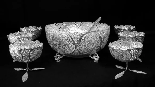 آجیل خوری پایه کوتاه نقره - طرح گل مرغ
