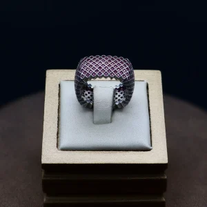 حلقه نگین دار نقره زنانه - طرح پرنس