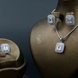 نیم ست نقره زنانه - نگین دار - طرح مربعی