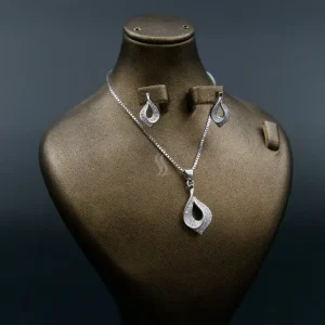 نیم ست نقره زنانه - نگین دار - طرح اشک