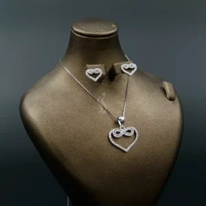 نیم ست نگین دار نقره زنانه - طرح قلب