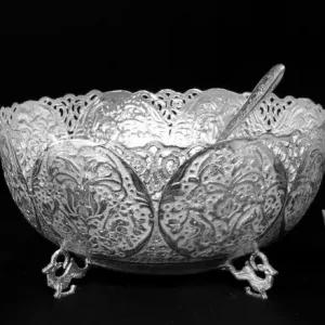 آجیل خوری پایه کوتاه نقره - طرح گل مرغ